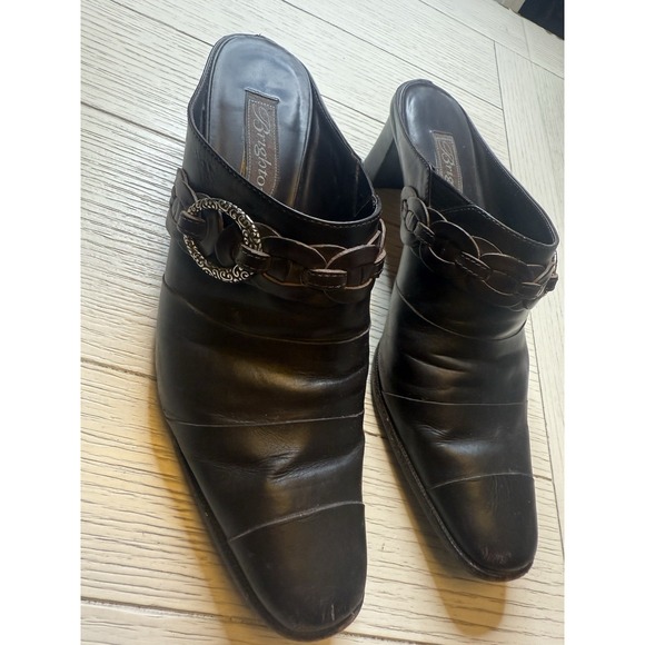 Brighton Women's Leather Tamia Brown‎ Size 8M Mule W/ 2" Block Heel & Buckle. - Picture 1 of 8
